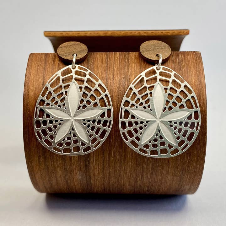 Sand Dollar Silver Dangle Stud Earrings for wholesale by Go Do Good