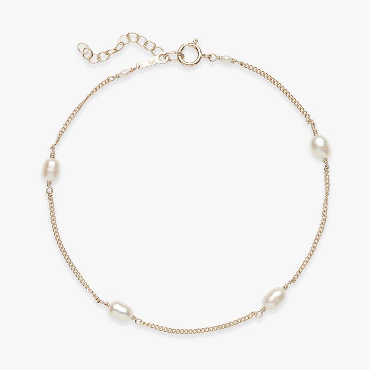 Koi Atelier - Wholesale Anklet - Parel enkelband met stoeprand goud gevuld0