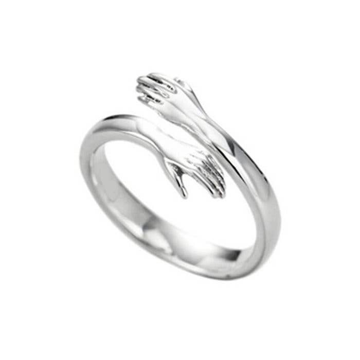 Peaceful Village Inc. - Wholesale Band/Stacked Ring - Silver Hands Adjustable Metal Ring1