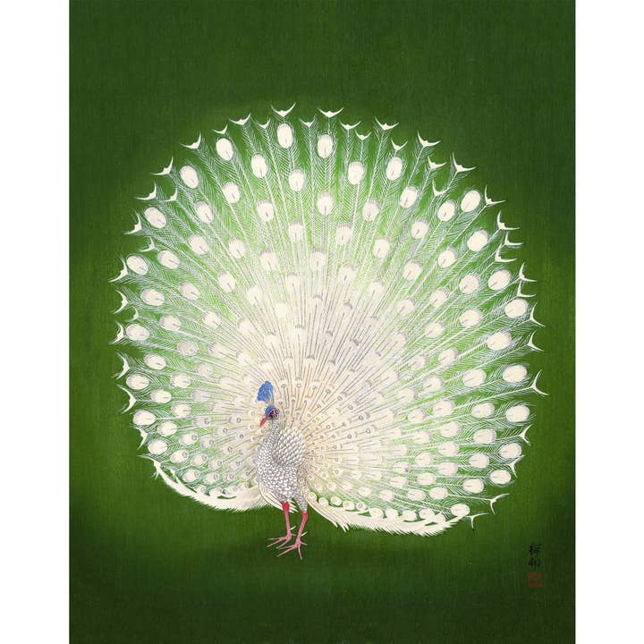 Green Peacock by Ohara Koson for wholesale by Rock Paper Scissors Wall Art
