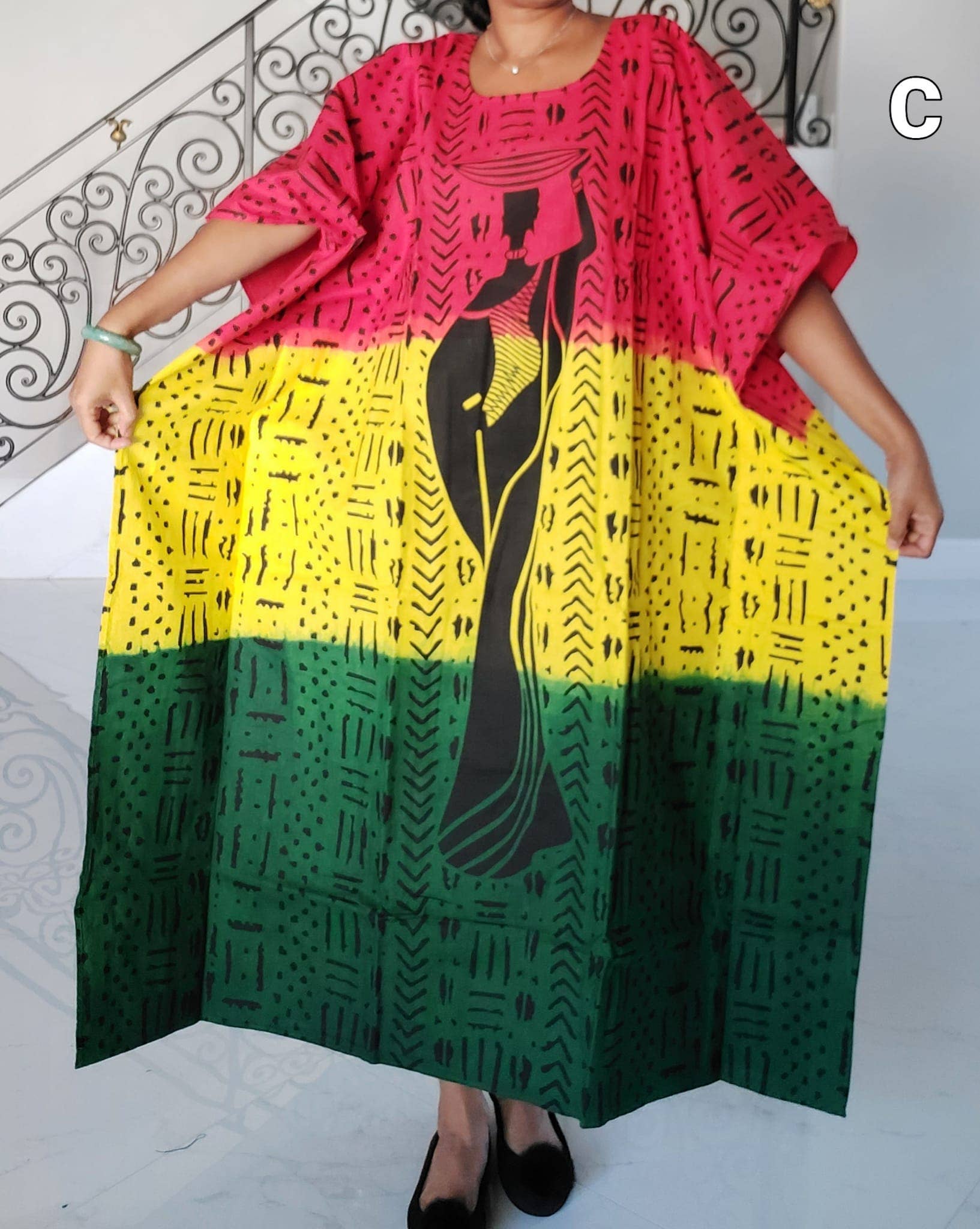 India Batik – wholesale Kaftan – Women's – Women African Tribal Print Kaftan Dress - Rasta