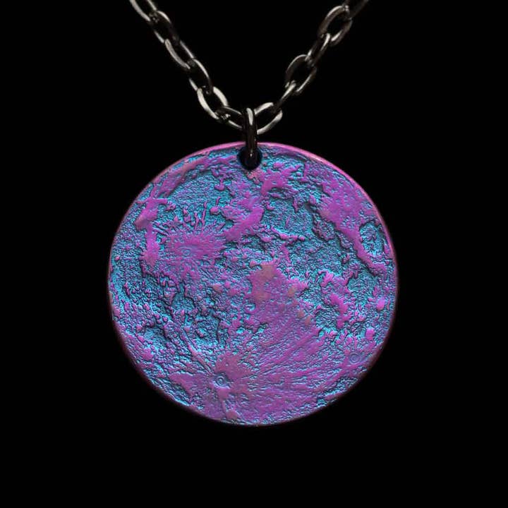 Shire Post Mint - Wholesale Pendant/Charm Necklace - Blurple Moon Necklace - 1 " Pendant - Realistic Blue and Pur