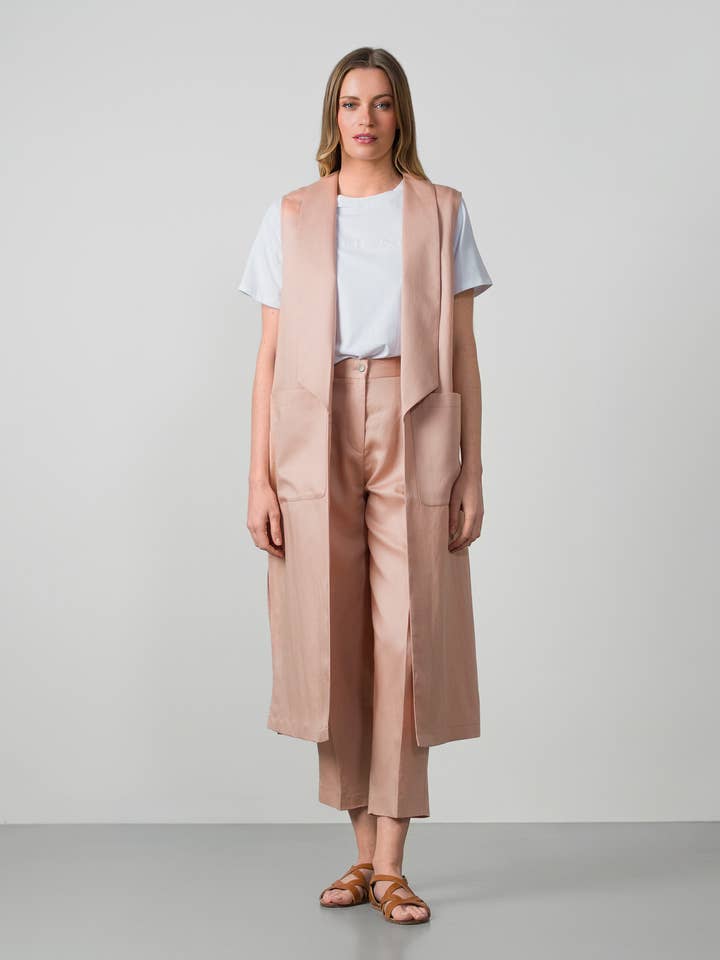 Gilet lungo con collo a scialle e spacchi laterali per la vendita all'ingrosso da parte di Etiem