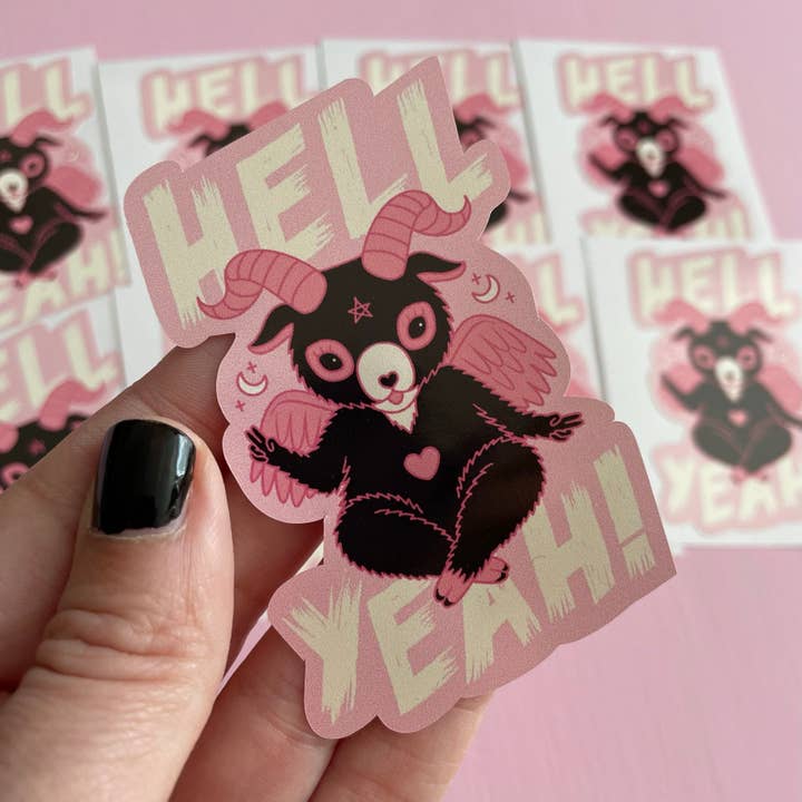 Baphomet Hell Yeah Spooky Gothic Vinyl Sticker for wholesale by Wendy Stephens Art