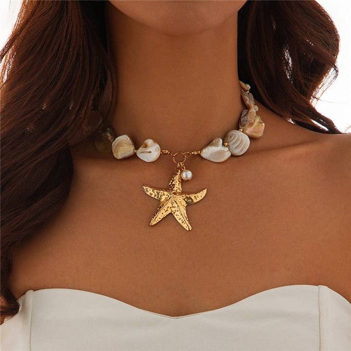 Stylish Seashell Necklace With Starfish Detail for wholesale by FurDecoration