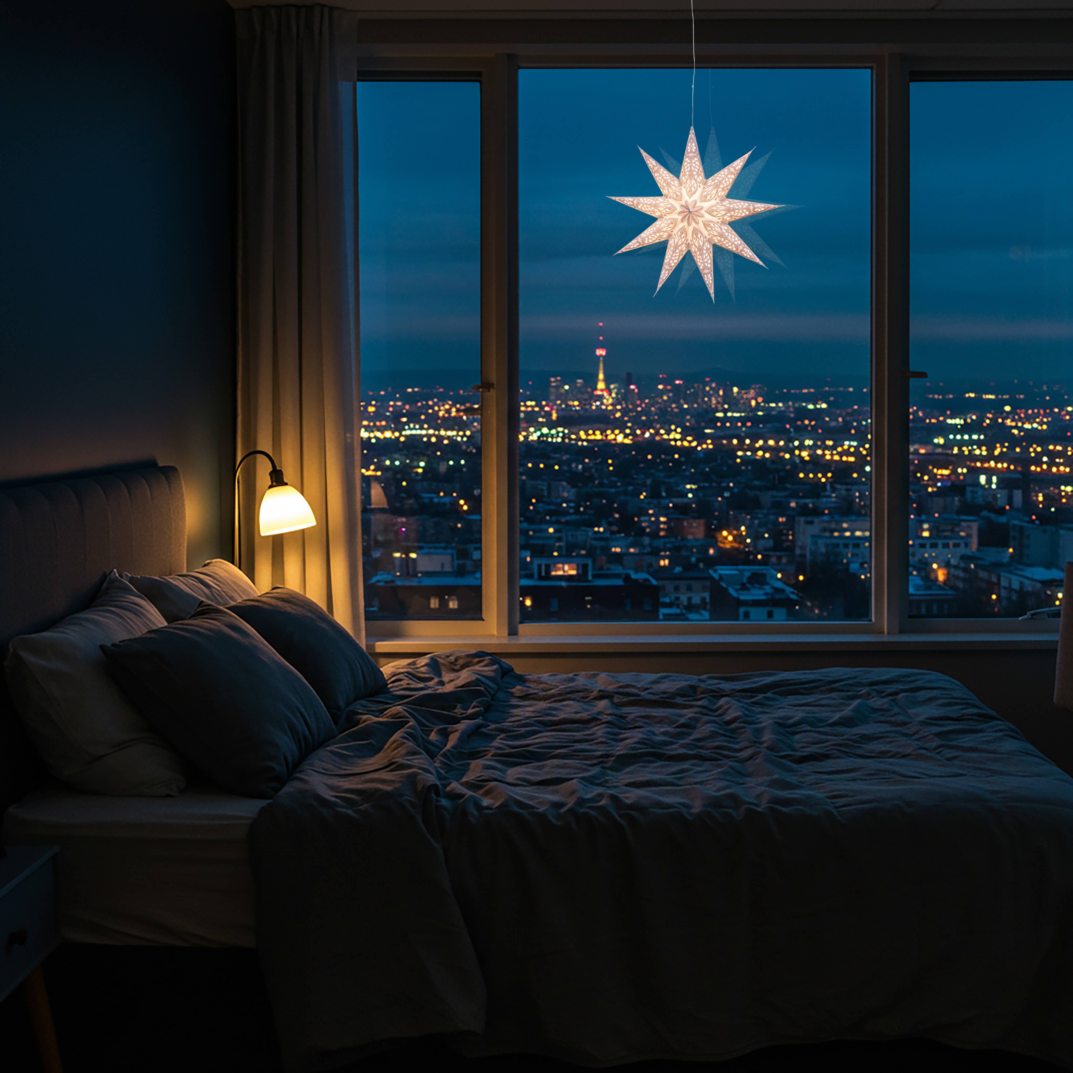 Artschatz LLC - Wholesale Paper Lantern/Lamp - Phoenix ~ 9 Pointer, 17", White Paper Star Lantern Light Paper Star Lantern Light1