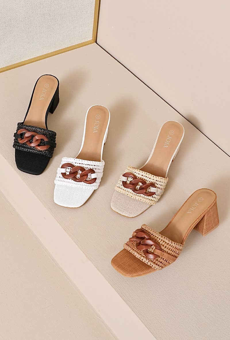 Joia Paris - Wholesale Mules - Women's - Canvas heeled mule with wood-style buckle HK-13156