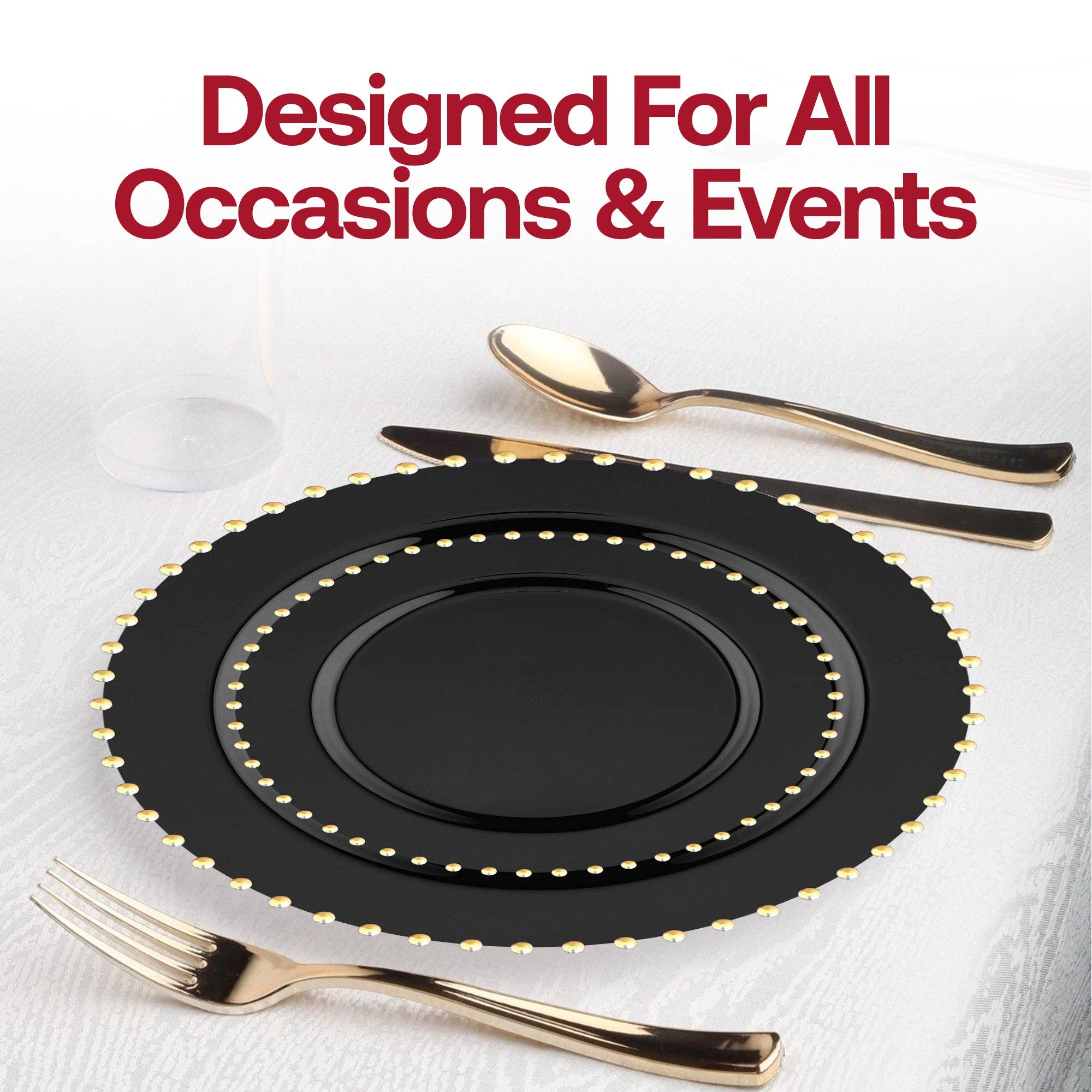 Smarty had a Party – wholesale Dinner plate – 10" Black w/ Gold String Plastic Dinner Plates - 10 pcs6