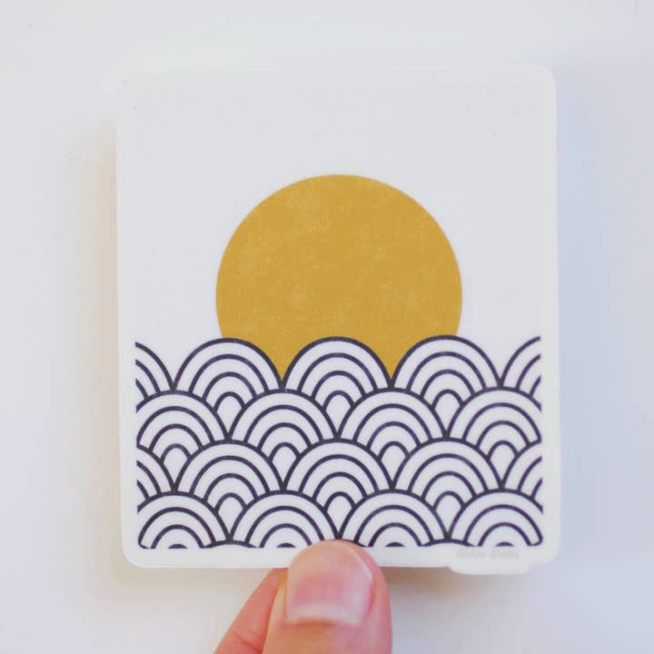 Sun + Waves Vinyl Sticker for wholesale by Rare Bird Co. + Pauline Stanley Studio