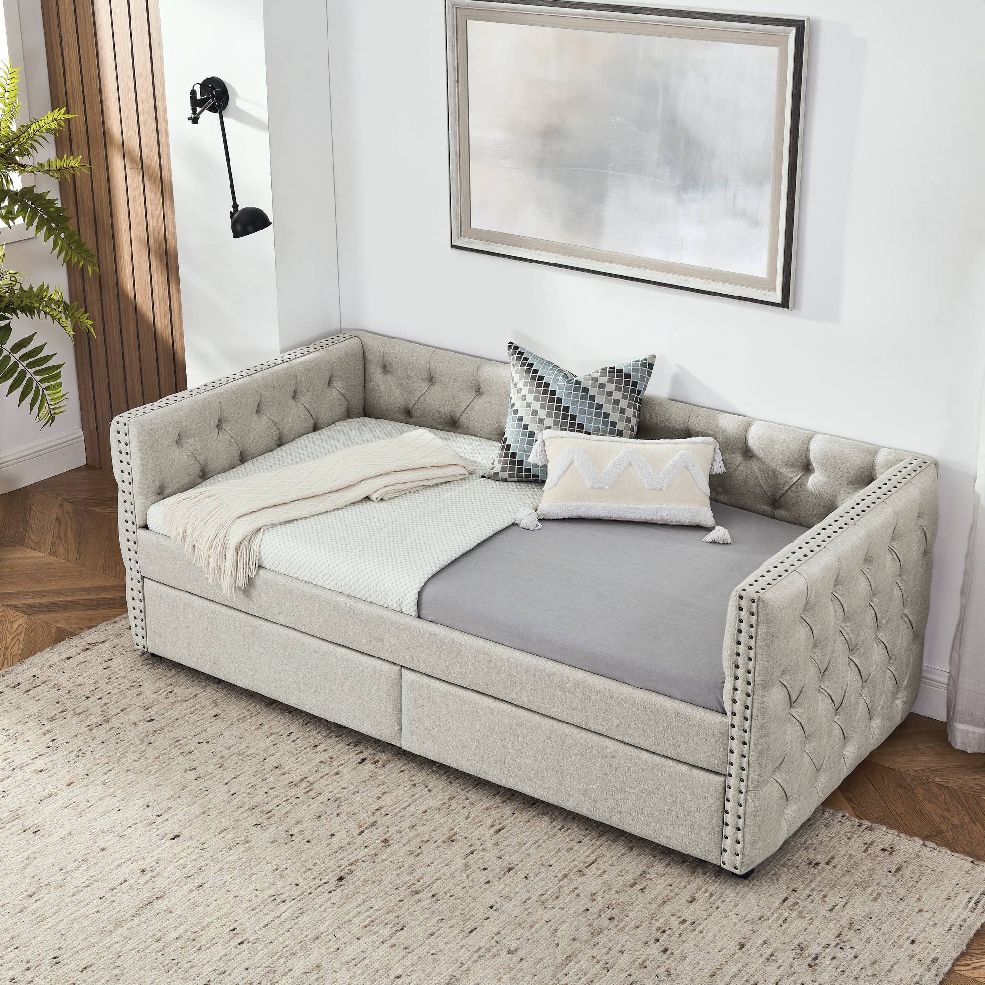 39F Inc. - Wholesale Bed - Upholstered Twin Size Daybed with Two Drawers with Button32