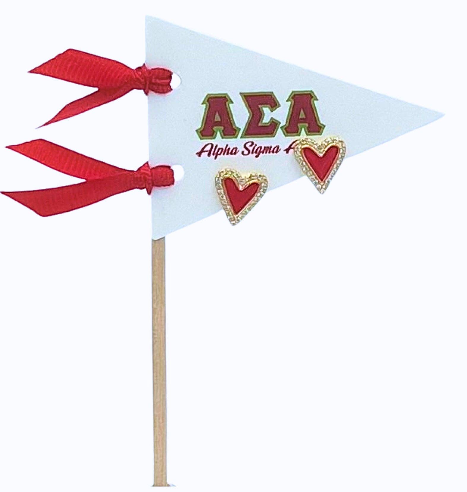 Color Shout – wholesale Stud/post earrings – E205-Love my Sorority: Bright Color Heart Studs on Greek Letter Pennant Flag6