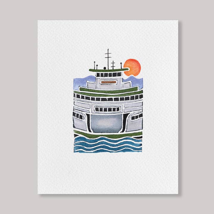 CARVED Washington State Ferry 8x10 Art Print | Blank for wholesale by Originals Paper Art
