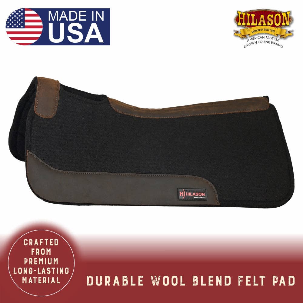 HILASON - Wholesale Horseback Riding Gear - HILASON Western Wool Felt Horse Saddle Pad W/ Distressed Wear Leather Made in USA | for Horses2