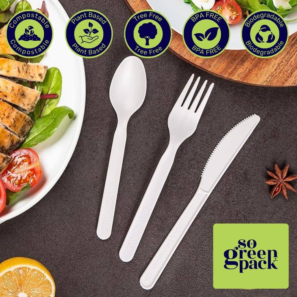 Sogreenpack - Wholesale Disposable Spoon - Compostable CPLA Cutlery Set 7" Eco-Friendly Utensil 380 Pcs1