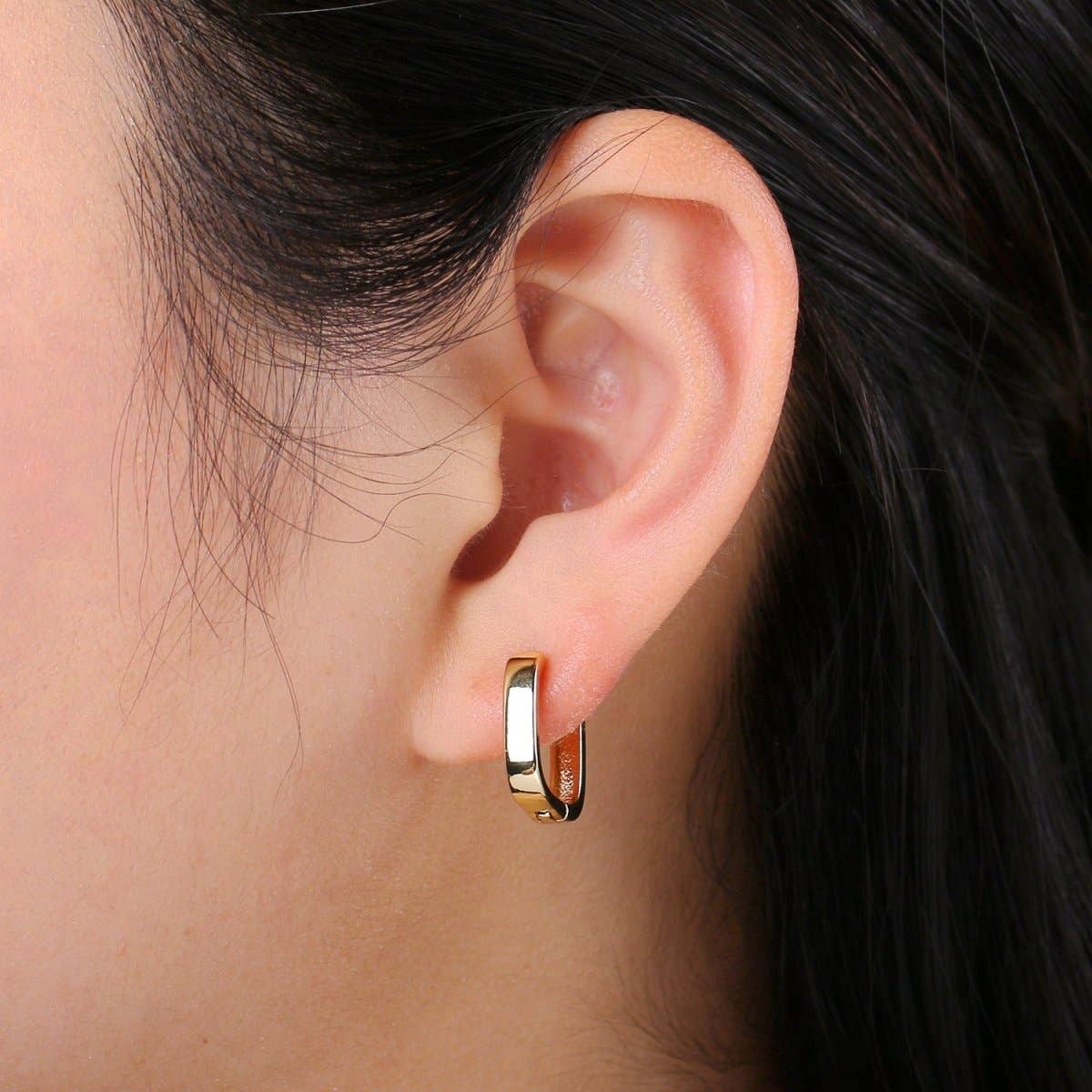 Aim Eternal - Wholesale Huggie Earrings - Chunky square huggie hoop geometric earrings gold chunky pipe bar street style mini hoop earrings minimalist stacking hoops Jewelry | Q-4252