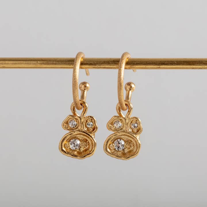 White Topaz Gold Lichen Hoop Earrings for wholesale by Claire Hill Designs