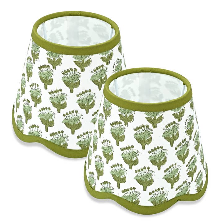 Cotton Print Club - Wholesale Lamp Shade - Hand Block Printed Cotton Lampshade – Scallop Floral Emerald Green1