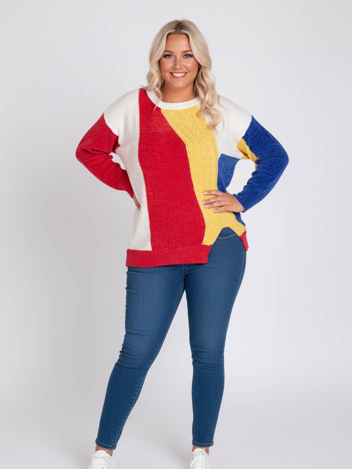 Vit colorblock tröja i stor storlek (JX093) för wholesale av Pomme Rouge Paris