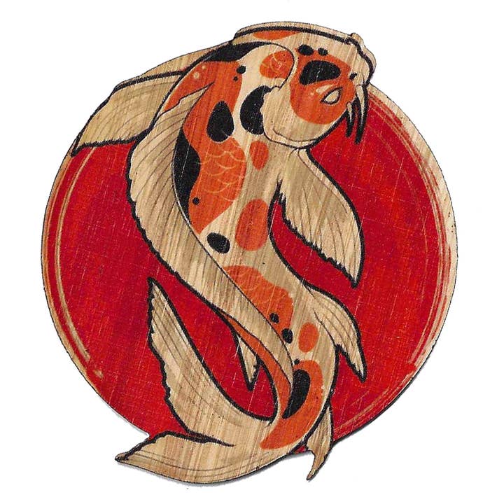 Umweltfreundlicher Koi-Fisch-Aufkleber aus Bambus, 3x3 Zoll für den Großhandel von Bamboo Wood Stickers