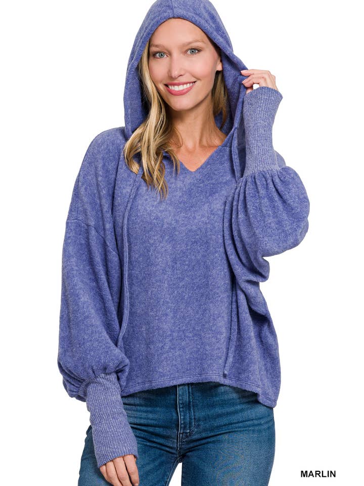42POPS - Wholesale Hoodie - Women's - ',..._ Soft Brushed Hacci Cropped Balloon Sleeve Hoodie
