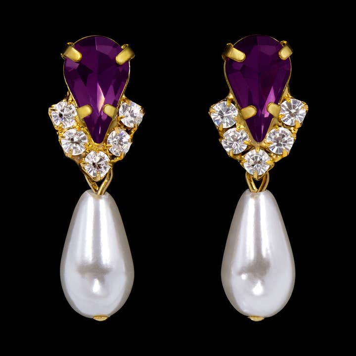 #5538AMYG - Orecchini pendenti con perle a V con strass per la vendita all'ingrosso da parte di Bridal Store Jewelry