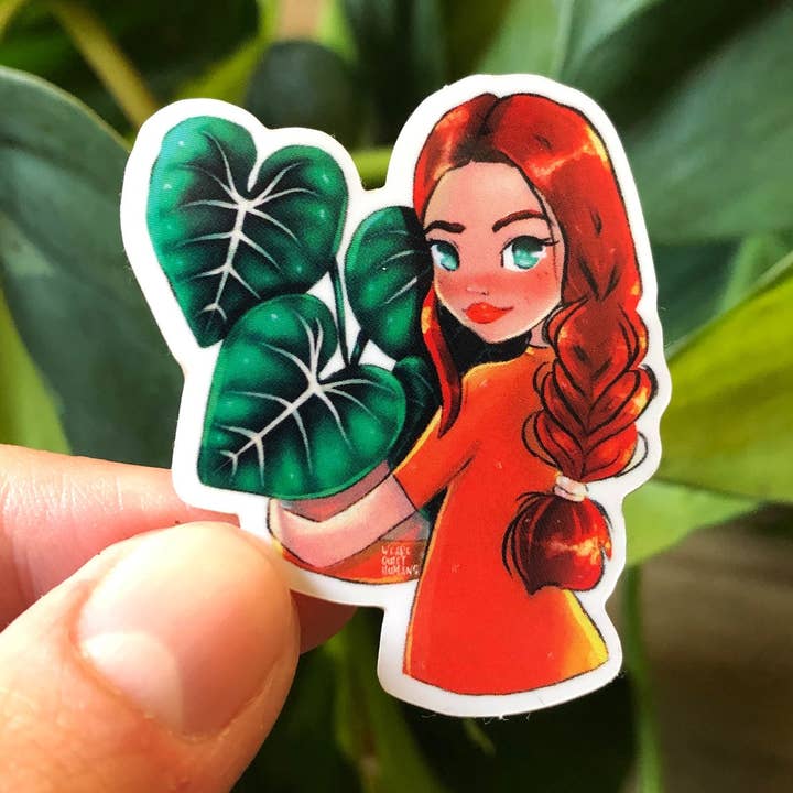 Sticker - Philodendron Gloriosum girl with braid for wholesale by plantyintroverts