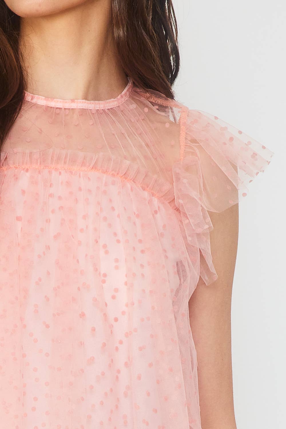 FSL Apparel - Wholesale Blouse - Women's - ST3753 - MINI DOT FLOCKING MESH TULLE TOP6