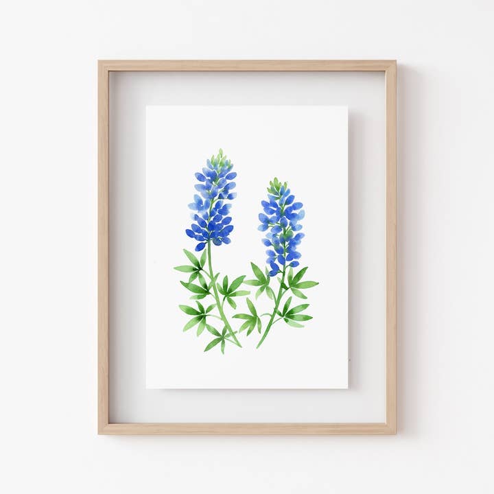 Bluebonnet Watercolor Print for wholesale by Carrie And The Brush
