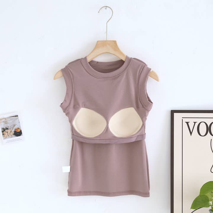 Rosa Clothing - Wholesale Tank Top - Women's - Basic cotton blend sleeveless R-neck tee self bra tank top