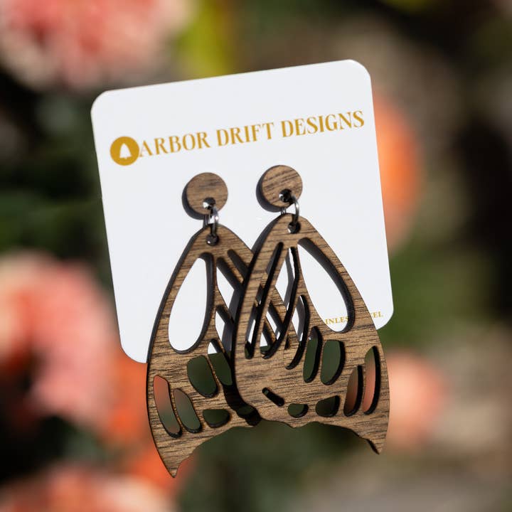 Lepidoptera Harmony Dangle Earrings for wholesale by Arbor Drift Designs