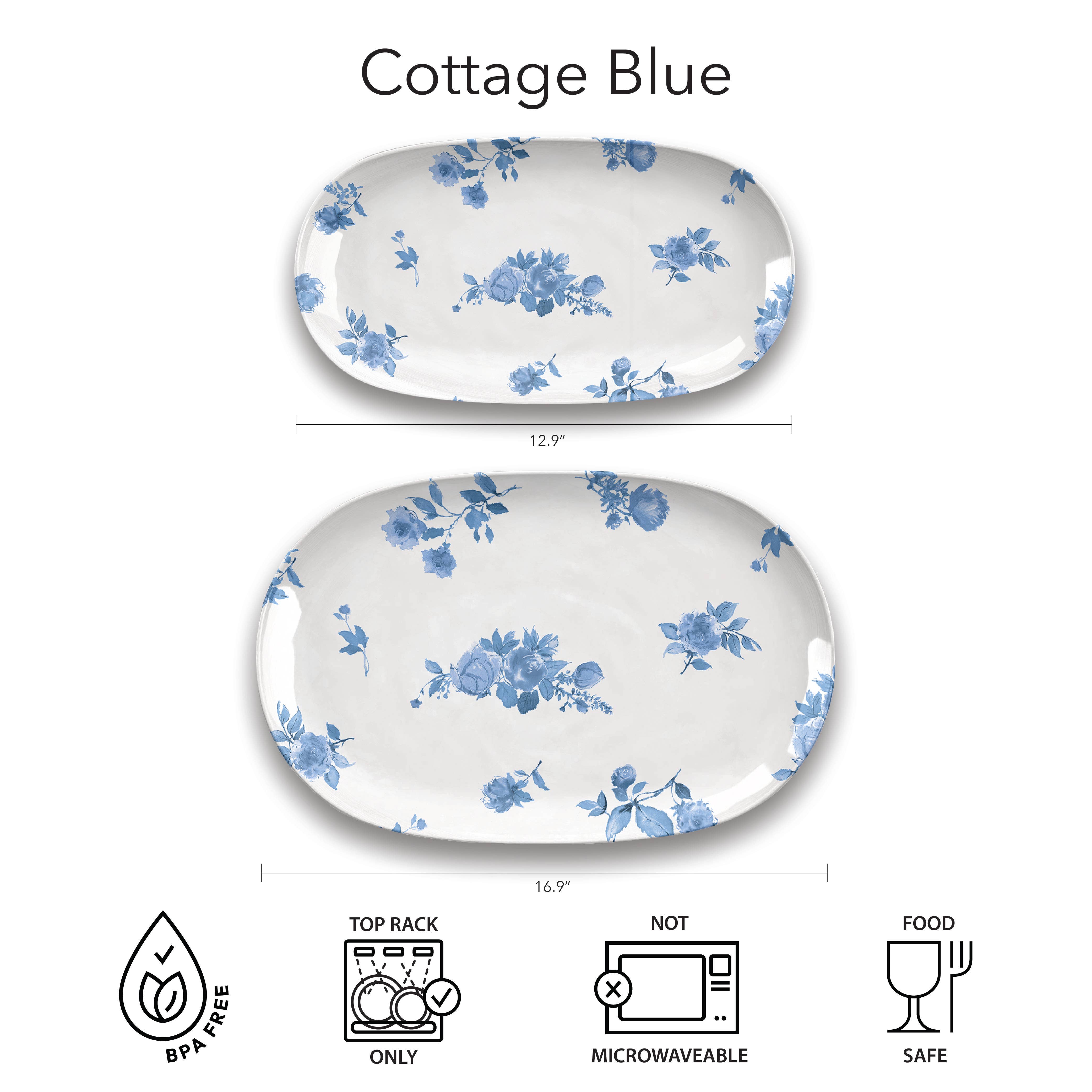 Abode Homewares by TarHong - Wholesale Platter - Cottage Blue Floral Platter,Small, 12.9”x 6.9”. 50% off1