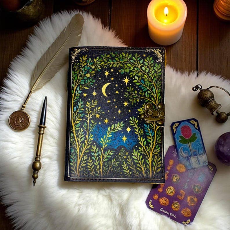 Leatherooze - Vente Journal intime - Journal vintage en cuir – Livre des Ombres Arbre de Lune6