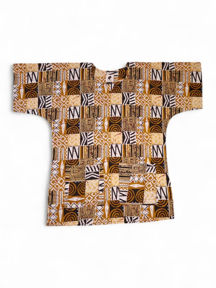 Sand Bogolan Mosaik Dashiki Hemd / Dashiki Kleid - Afrikanisches Print-Oberteil - Unisex für den Großhandel von AfricanFabs