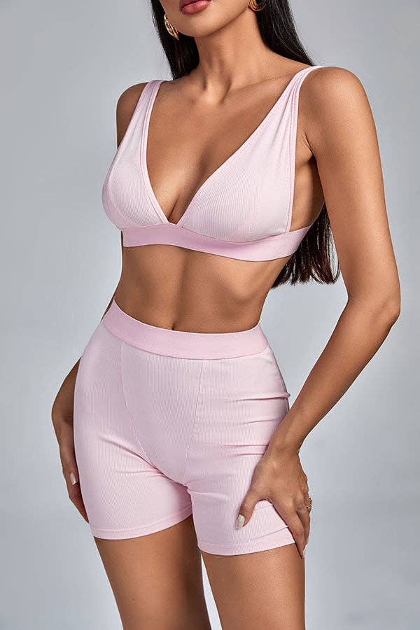 MB Fashion Wholesale - Vente Ensemble de vêtements d'intérieur – femme - Ensemble bralette côtelée et short de motard MB FASHION 2421T2