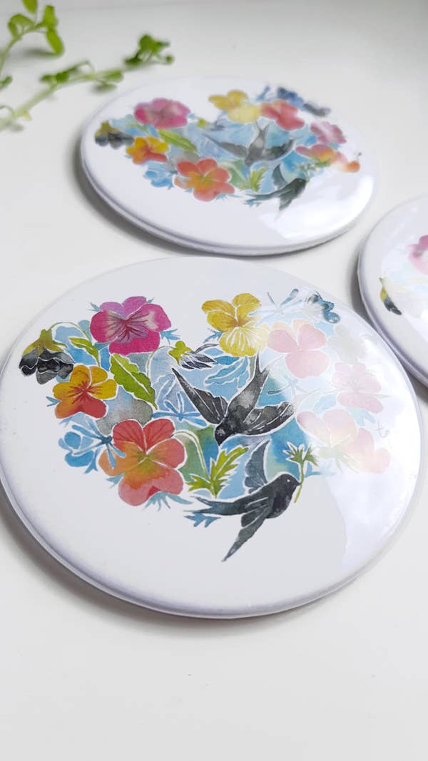 Thévy Guex - Wholesale Compact Mirror - SWALLOW HEART FLOWER MULTICOLOR POCKET MIRROR4