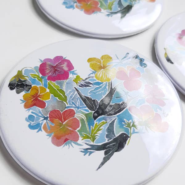Thévy Guex - Wholesale Compact Mirror - SWALLOW HEART FLOWER MULTICOLOR POCKET MIRROR4