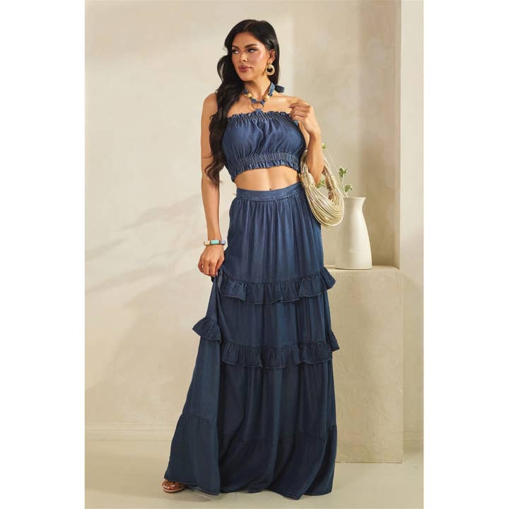 TOP TUBULAR FRANZIDO COM ANEL E SAIA EM CAMADAS por atacado de omgstyles