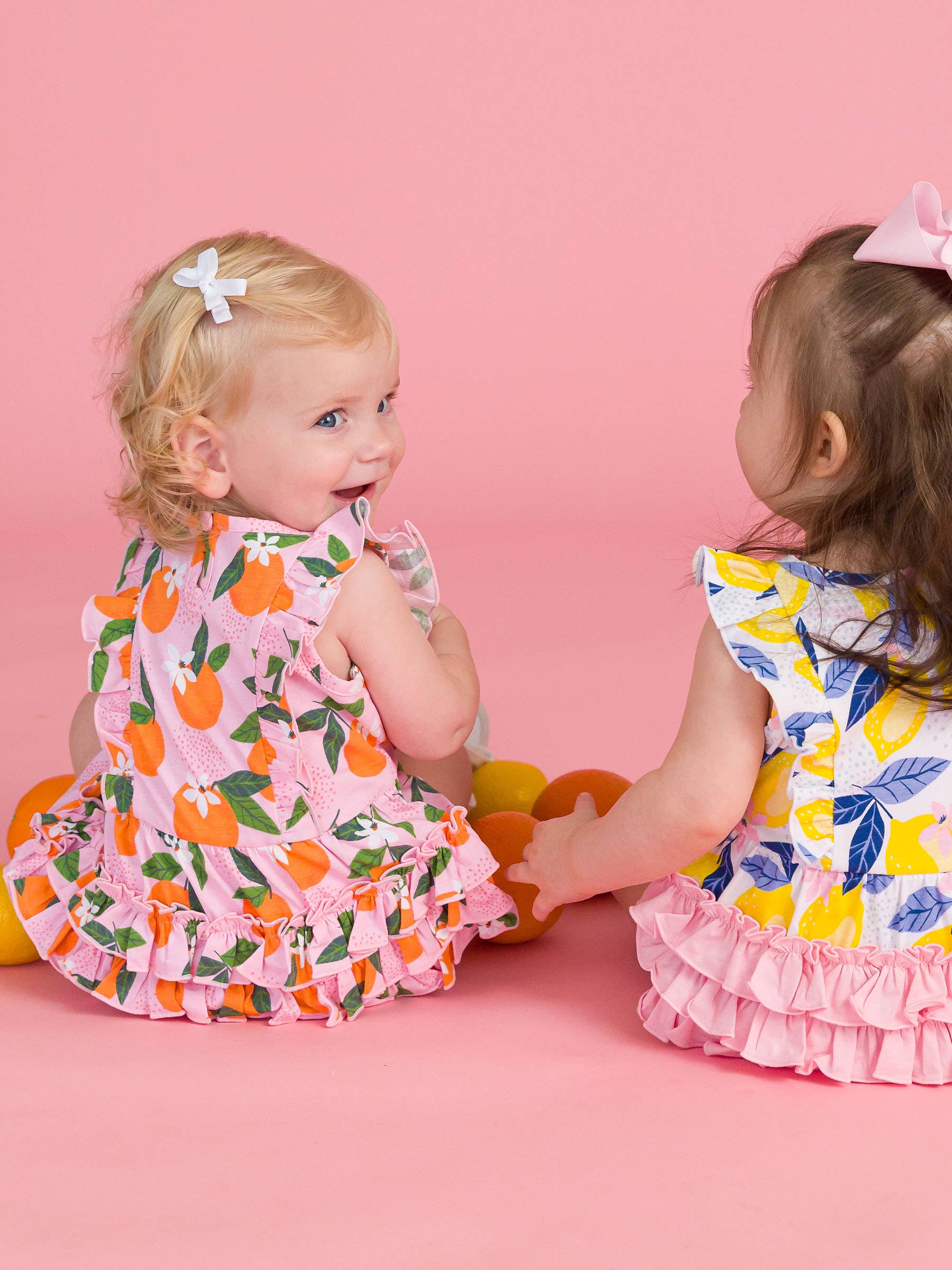 Pink Baby Girls Orange You The Sweetest Tank Waterfall Romper for wholesale on Faire3