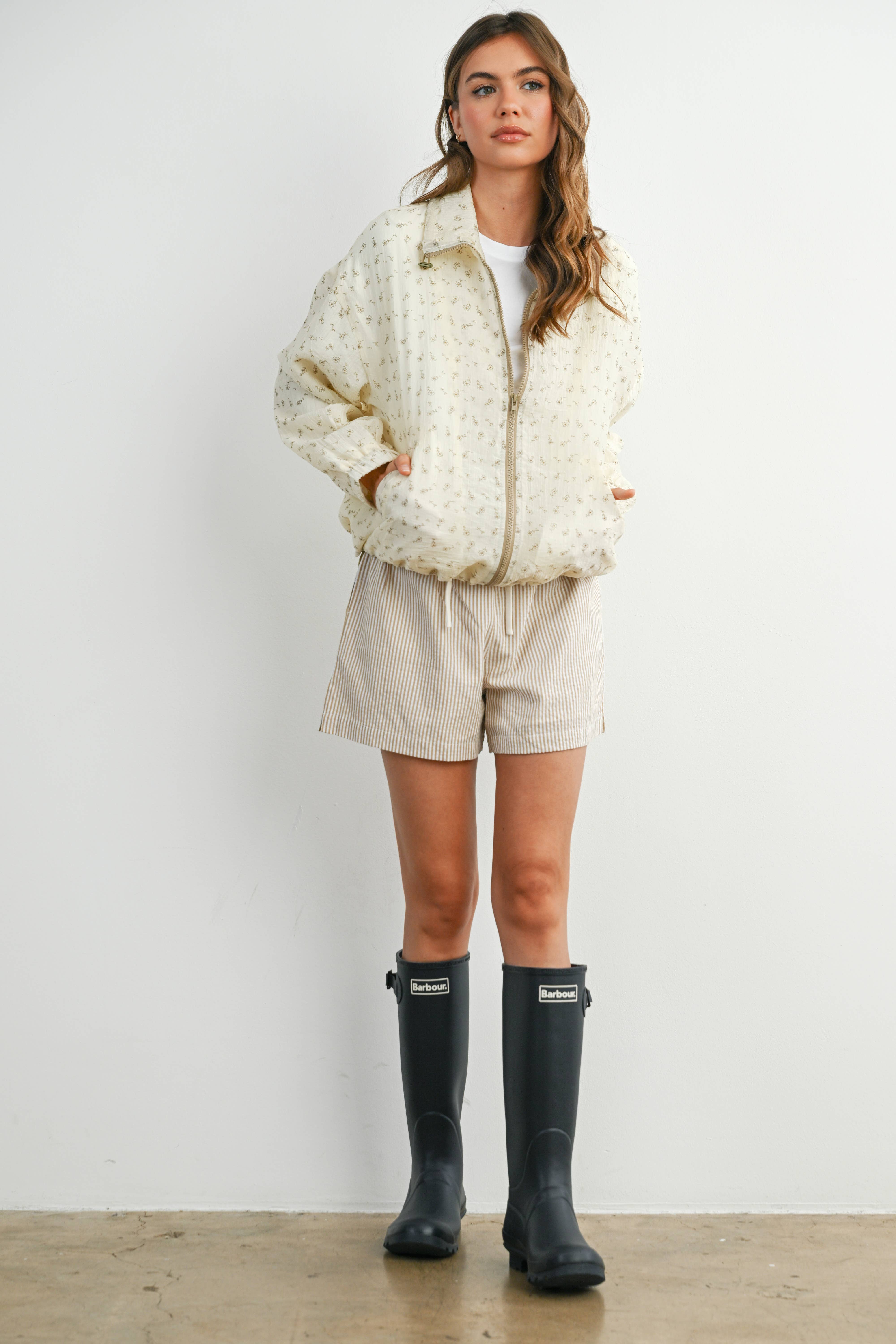 BUTTERMELON - Wholesale Jacket - Women's - Floral Zip-Up Collared Jacket - BMJ78820