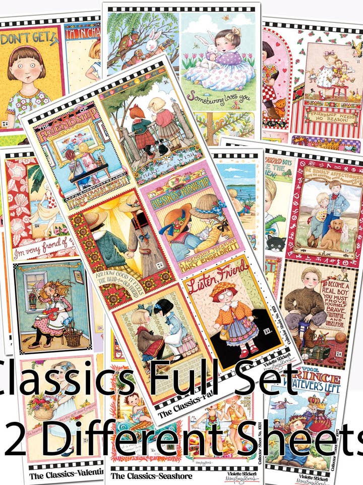 Hele sættet af Mary Engelbreit® klassikere - 32 forskellige ark for engroshandel hos Violette Stickers