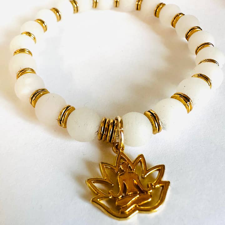 Pulsera elástica de piedras preciosas - Blanco para venta al por mayor de Janine’s Jewelry Design