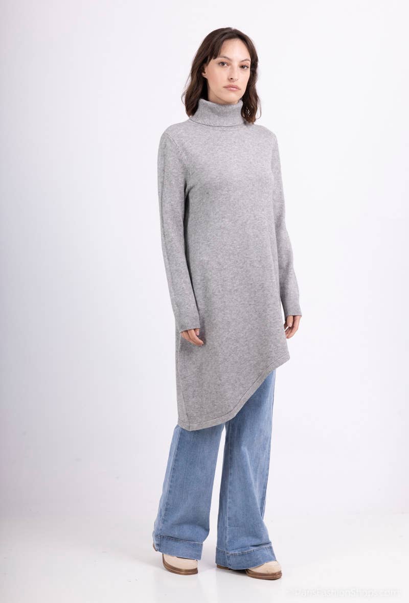L'Emotion - Wholesale Tunic Sweater - Women's - Asymmetric Cut Turtleneck Tunic Sweater8
