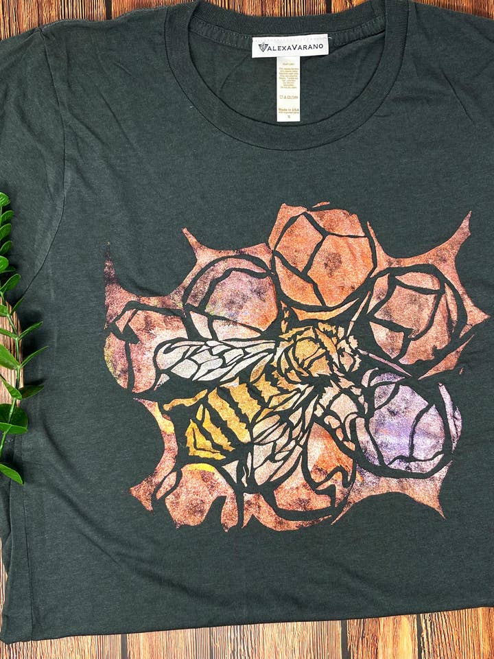 Honey Bee Hand Painted Bamboo Crew Neck Tee for wholesale by Third Wolf Designs