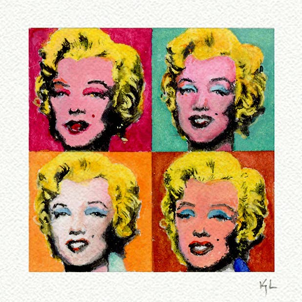 Andy Warhol Marilyn Monroe Miniature Watercolor - Art Print for wholesale by Karen Libecap Tiny Paintings