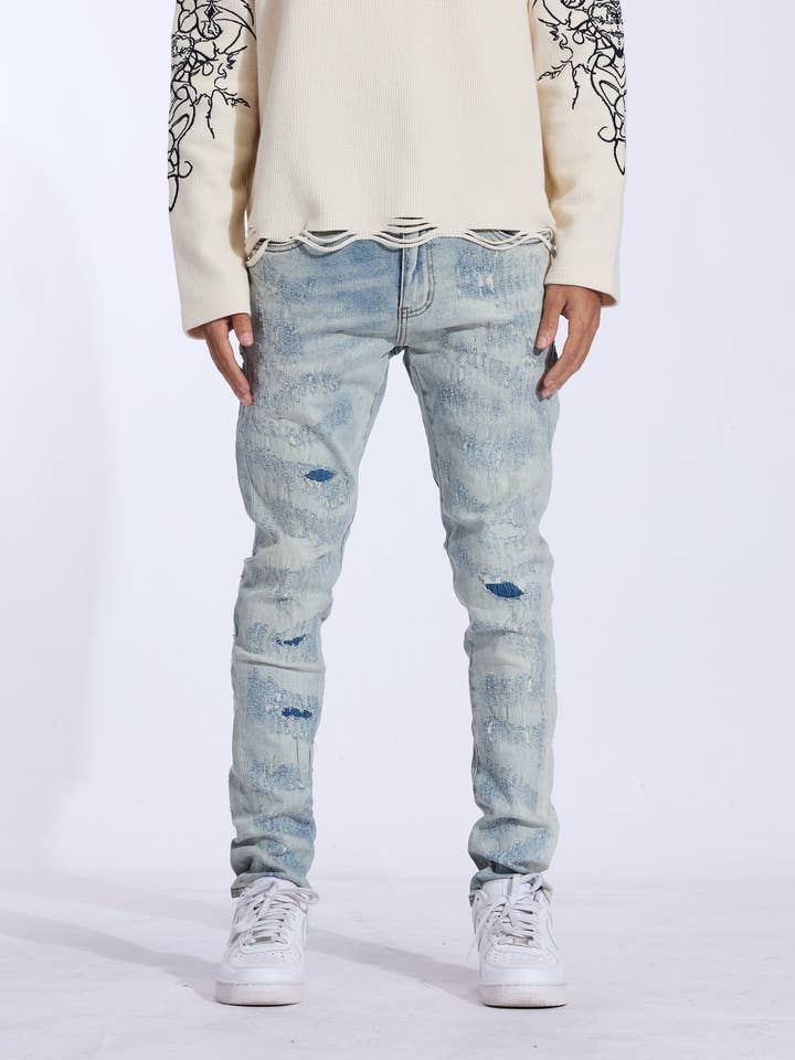 Andrew Skinny Denim (Light Distress) for wholesale by Crysp Denim