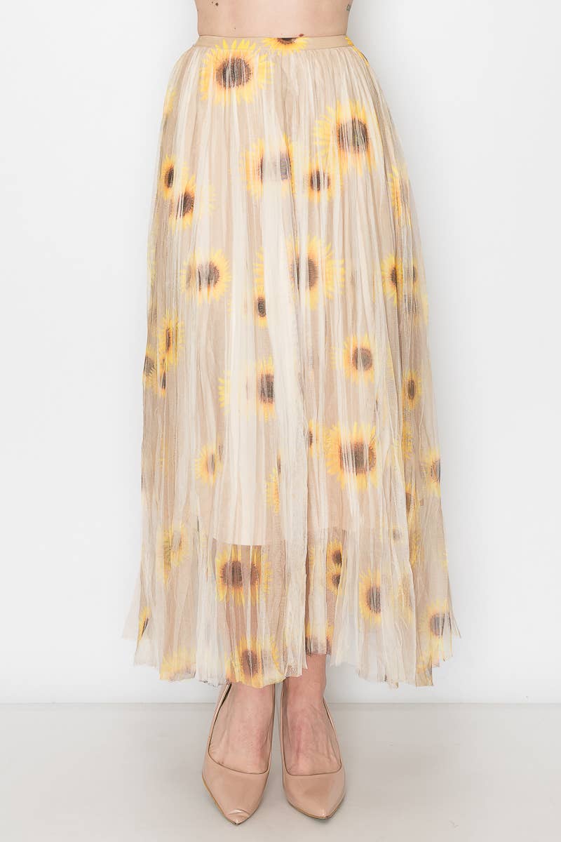 Chic Lined Pleated Tulle Midi Skirt With Elastic Waist - 4034 BG/TP SUN FL for wholesale on Faire3