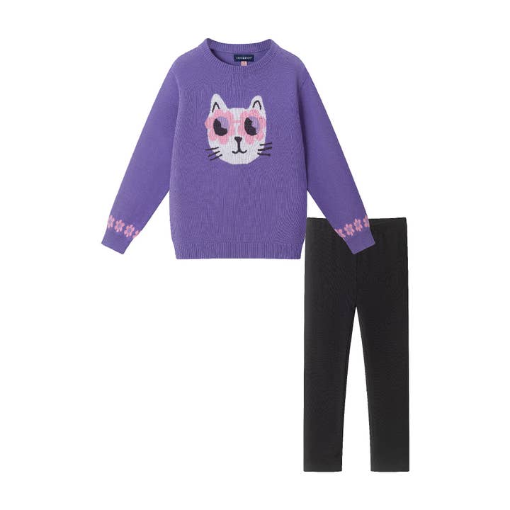 Kids Sweater & Legging Set | Purple Kitty Sunglasses for wholesale by Andy & Evan