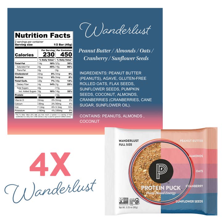 Protein Puck - Wholesale Snack Bar - Wanderlust Multi-Pack (Peanut Butter, Cranberry) (4- 3.25oz)