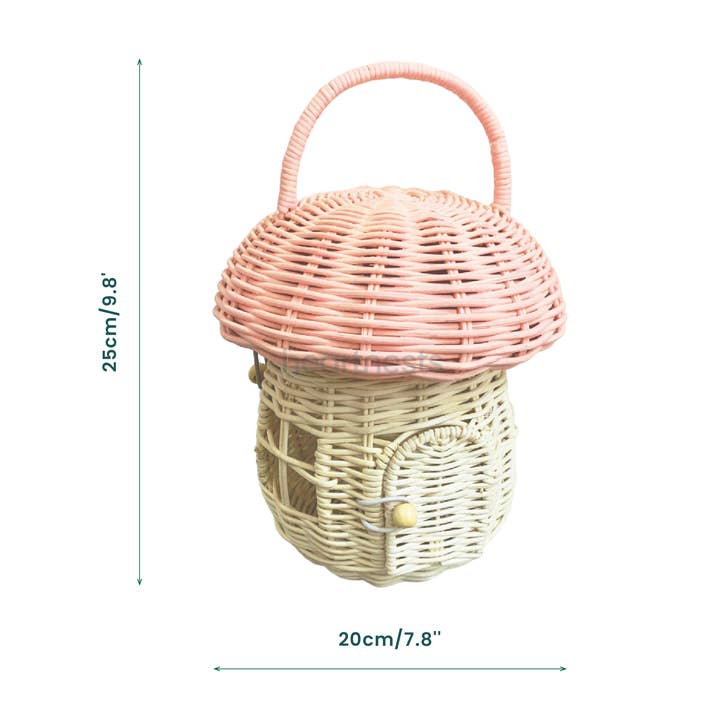 heartnests - Wholesale Doll accessory kit – Kids - Pinky Mushroom House Rattan Doll House Rattan Doll Wicker Mini House5