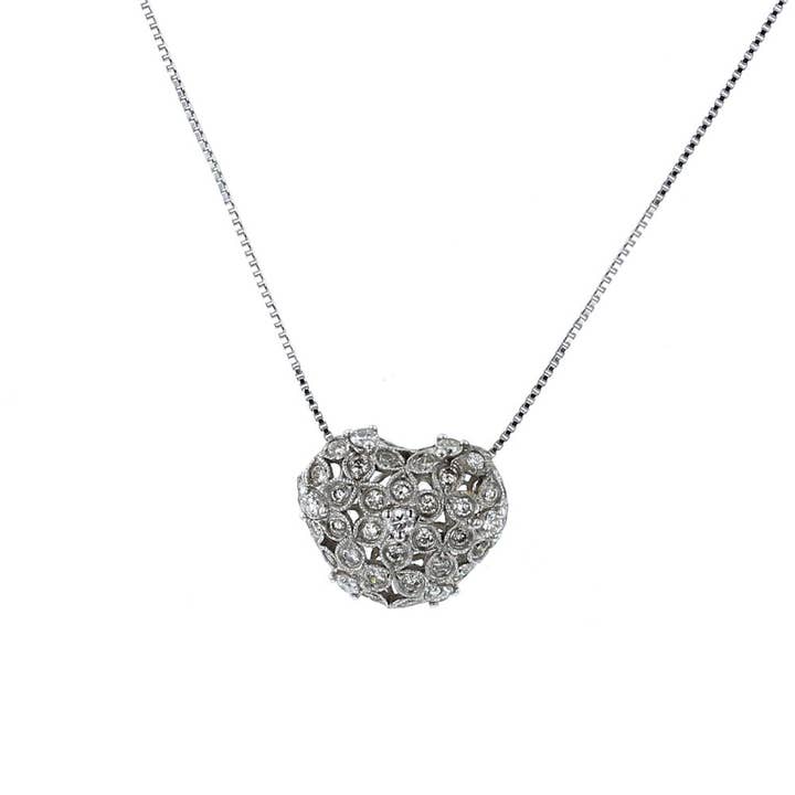 Floral Puffed Diamond Heart Pendant for wholesale by NYMAN JEWELERS